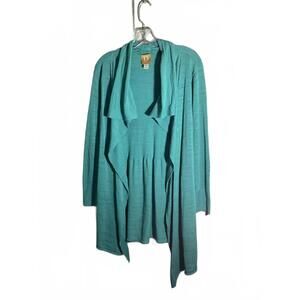Damask Women's Aqua Blue Open Front Cardigan Sweater